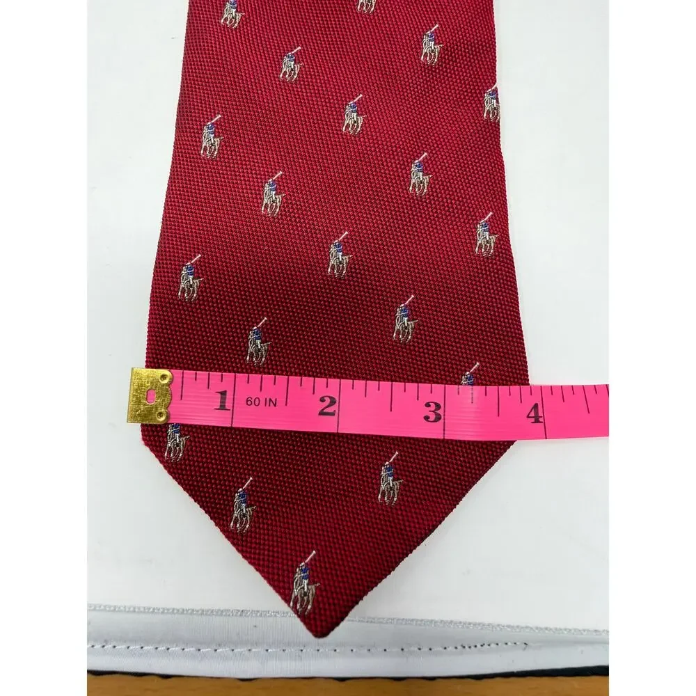 POLO RALPH LAUREN Vintage 1990s All-Over Polo Pony Silk Tie in Burgandy